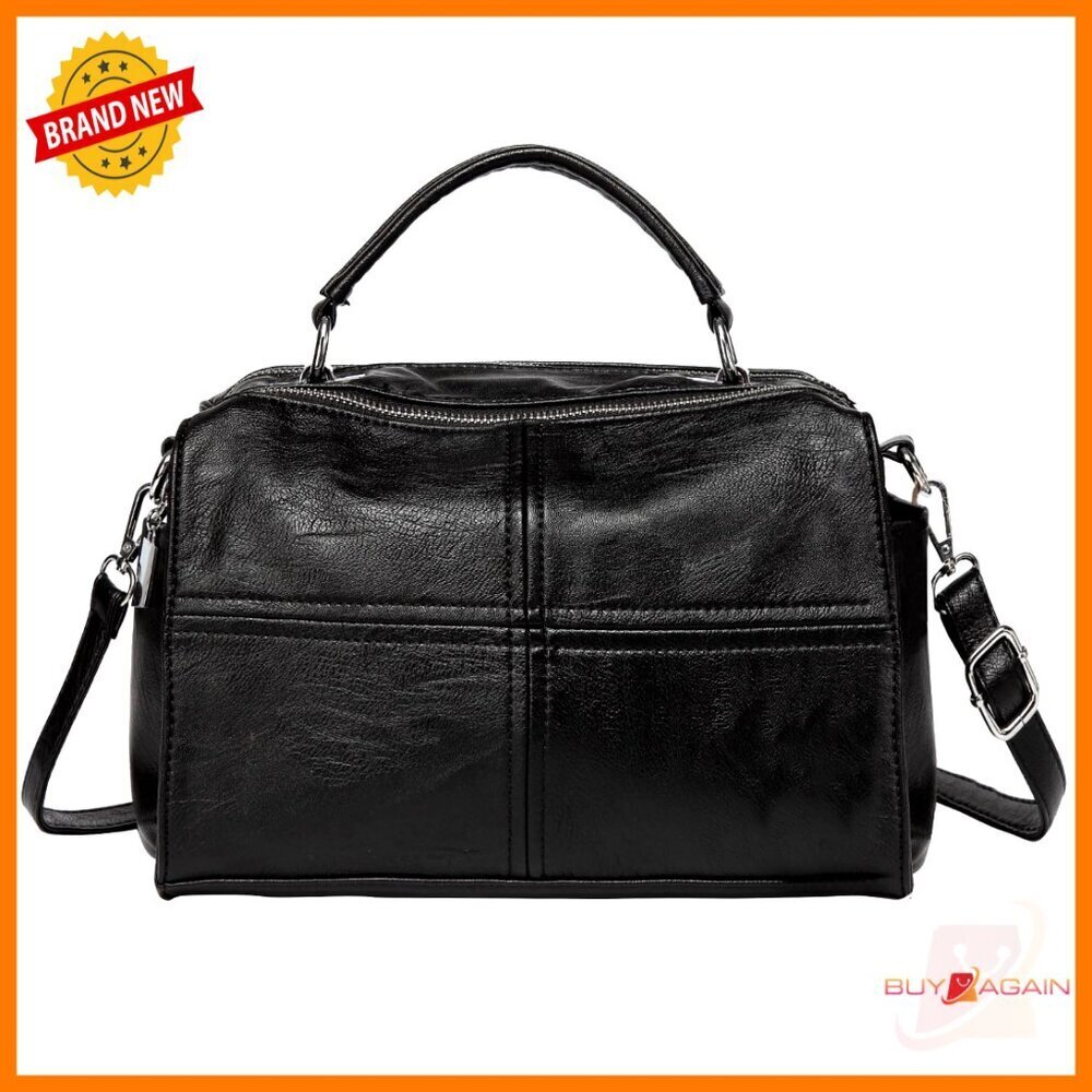 Vegan Leather Satchel Crossbody Bag with Adjustable Strap, Medium Size